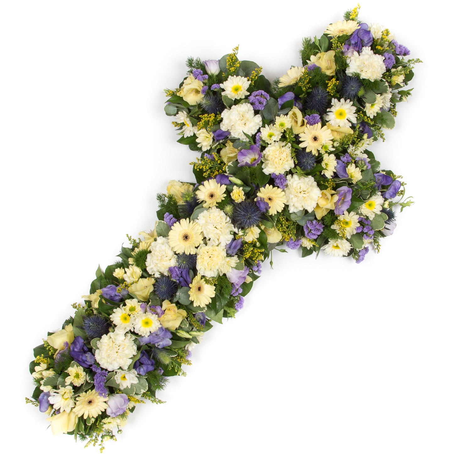 Loose Pastel Yellows and Purple Cross